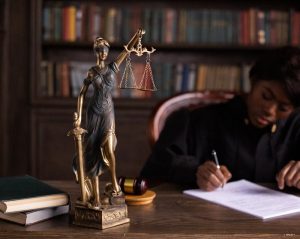 a lawyer on her desk